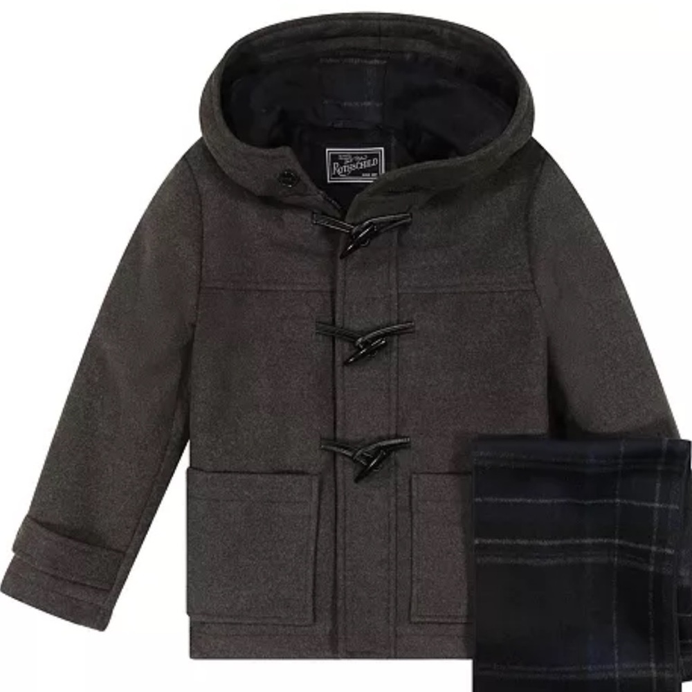 Rothschild & CO Charcoal Grey Hooded Wool Blend Toggle Dress Coat